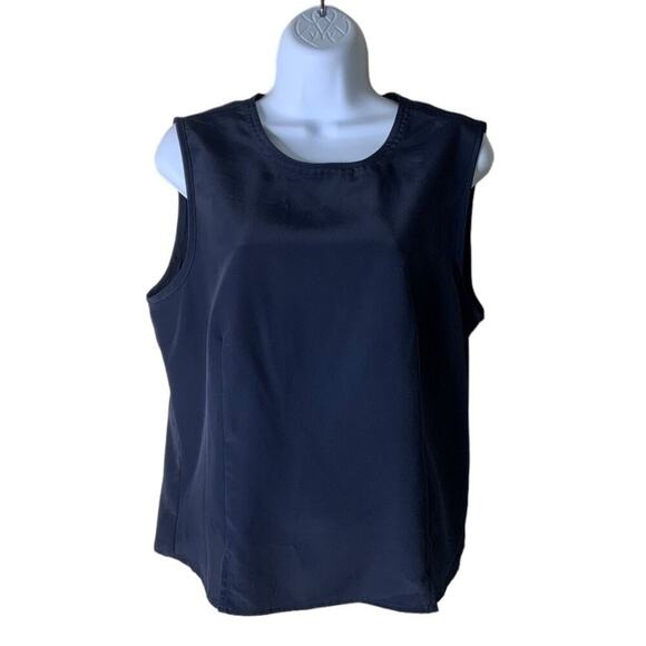 Karen Scott Shirt Women's Sz Medium Sleeveless Navy Blue Back Button Career Top - Picture 3 of 8